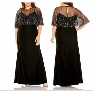 Elegant Black Evening Gown with Sequin Cape